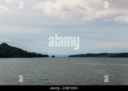 ocean and mountains view from ferry Howe Sound near Gibsons Canada. Stock Photo