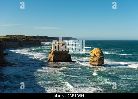 The Twelve Apostles, a collection of limestone rocks off the shore of the Port Campbell National Park, by the Great Ocean Road in Victoria, Australia Stock Photo