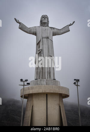 Lima, Peru - Nov 17, 2019: Cristo del Pacifico monument overlooks the city of Lima Stock Photo