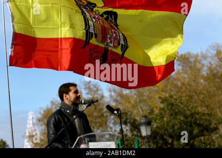 Madrid, Spain; 24/11/2019.- Far-right groups La Falange and Alternativa Española (AES) in Madrid march to commemorate the dictatorship of Francisco Franco and the 38th anniversary of the dictator's death. Also the 77th anniversary of the death of the dictator and leader of La Falange, José Antonio Primo de Rivera.Photo: Juan Carlos Rojas/Picture Alliance | usage worldwide Stock Photo