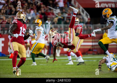 Santa Clara, CA, USA. 24th Nov, 2019. San Francisco 49ers' Emmanuel Sanders (17) gains 10 yards agains the Green Bay Packers in the first quarter during a game at Levi's Stadium on Sunday, November 24, 2019 in Santa Clara. Credit: Paul Kitagaki Jr./ZUMA Wire/Alamy Live News Stock Photo