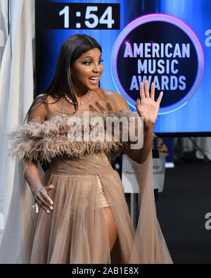 Los Angeles, United States. 24th Nov, 2019. Singer Toni Braxton appears backstage during the 47th annual American Music Awards at the Microsoft Theater in Los Angeles on Sunday, November 24, 2019. Photo by Jim Ruymen/UPI Credit: UPI/Alamy Live News Stock Photo