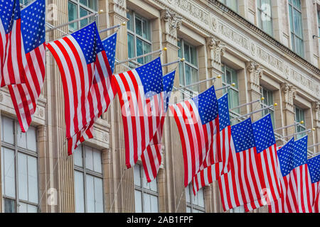 American Flags  floating one of the main Manhattan Landmarks in New York City USA Stock Photo