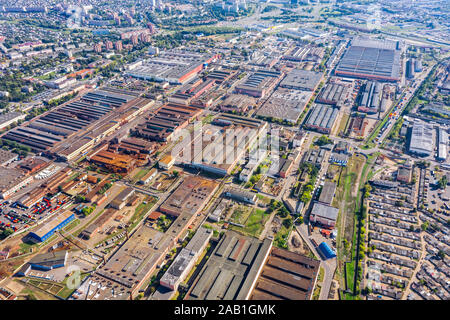 aerial view of factory or plant industrial area with many industrial buildings in city outskirts Stock Photo