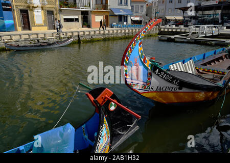 Moliceiro canal boat near the Mercado de Piexe Aveiro Portugal Stock Photo