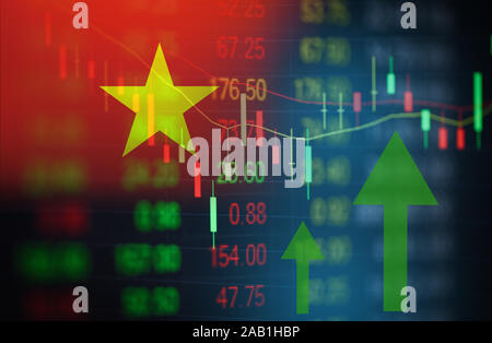 Vietnam stock market graph business / Ho Chi Minh Stock Index trading and analysis investment financial board display double exposure money price stoc Stock Photo