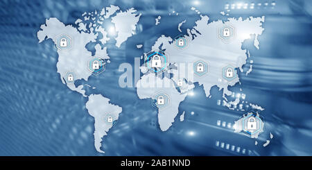 Global cyber security concept communication privacy data protection server room background. Stock Photo
