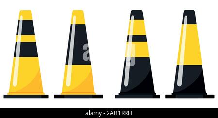 Plastic road traffic cone set isolated on white background. Stock Vector