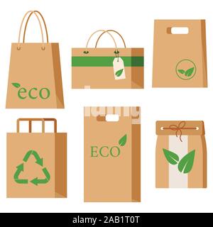 Empty eco packaging for goods set isolated on white background. Stock Vector