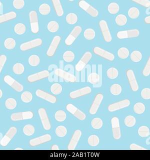 Medicine pills vector flat design seamless pattern. Stock Vector