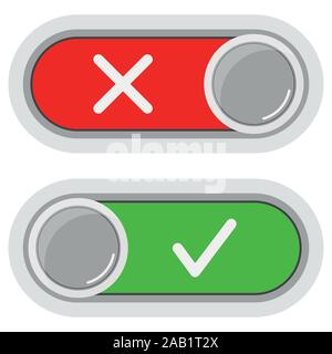 On Off switches sliders buttons icon set isolated on white background. Stock Vector