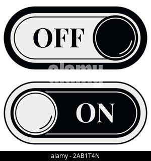 On Off sliders black and white buttons icon set isolated on white background. Stock Vector