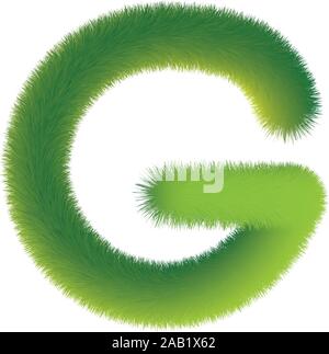 Letter G. Furry vector font made of fir branches for the new year. Stock Vector