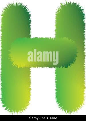 Letter H. Furry vector font made of fir branches for the new year. Stock Vector