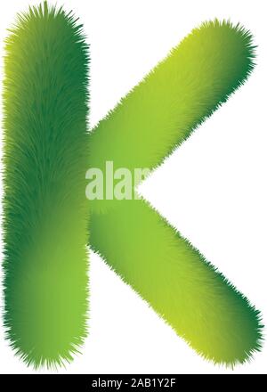 Letter K. Furry vector font made of fir branches for the new year. Stock Vector