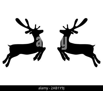 Two reindeers on a white background jump to each other for Christmas Stock Vector