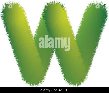 Letter W. Furry vector font made of fir branches for the new year. Stock Vector