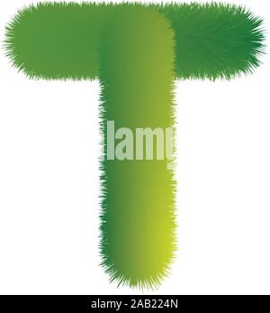 Letter T. Furry vector font made of fir branches for the new year. Stock Vector