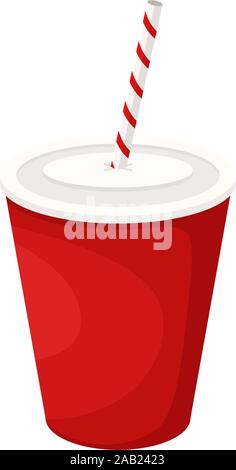 Carbonated drink in a paper Cup with a straw. Vector illustration of fast food. Junk food. Stock Vector