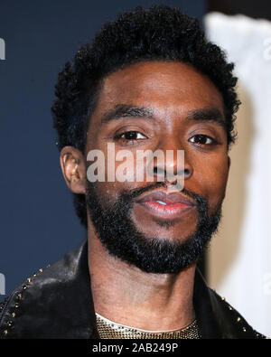 Los Angeles, United States. 24th Nov, 2019. Actor Chadwick Boseman poses in the press room at the 2019 American Music Awards held at Microsoft Theatre L.A. Live on November 24, 2019 in Los Angeles, California, United States. (Photo by Xavier Collin/Image Press Agency) Credit: Image Press Agency/Alamy Live News Stock Photo