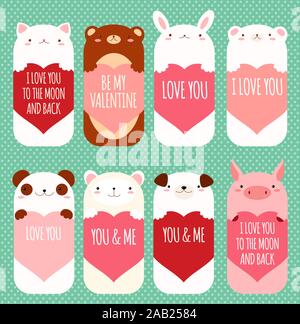 Be my Valentine. Valentine's day banner, background, flyer, placard with cute animals. Holiday poster for scrapbooking. Vector template card for greet Stock Vector