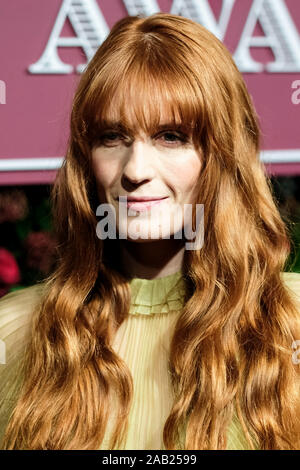 London Coliseum, London, UK. 24 November 2019.  Florence Welch poses at the 65th Evening Standard Theatre Awards. . Picture by Julie Edwards./Alamy Live News Stock Photo