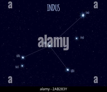 Indus constellation. Starry night sky. Cluster of stars and galaxies ...