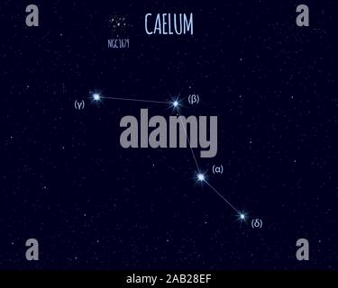 Caelum constellation. Stars in the night sky. Cluster of stars and ...
