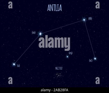 Antlia (The Air Pump) constellation, vector illustration with basic stars against the starry sky Stock Vector