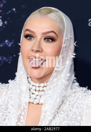 Los Angeles, United States. 24th Nov, 2019. Singer Christina Aguilera wearing a Jean Paul Gaultier ensemble arrives at the 2019 American Music Awards held at Microsoft Theatre L.A. Live on November 24, 2019 in Los Angeles, California, United States. (Photo by Xavier Collin/Image Press Agency) Stock Photo