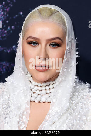 Los Angeles, United States. 24th Nov, 2019. Singer Christina Aguilera wearing a Jean Paul Gaultier ensemble arrives at the 2019 American Music Awards held at Microsoft Theatre L.A. Live on November 24, 2019 in Los Angeles, California, United States. (Photo by Xavier Collin/Image Press Agency) Stock Photo