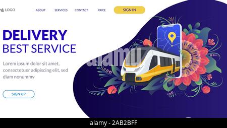 Web page design template for project delivery, transport, train. Modern vector illustration concepts. Stock Vector