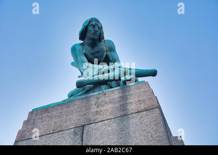 Statue of man drawing a crossbow, Kornhamnstorg, Gamla Stan, Stockholm, Sweden Stock Photo