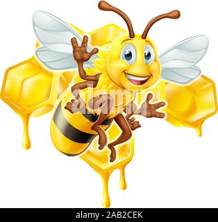 Cartoon Bee Character With Honeycomb Stock Vector