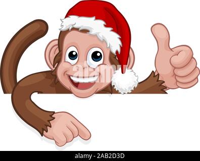 Santa Hat Christmas Monkey Cartoon Character Stock Vector