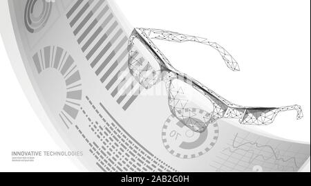 Virtual augmented reality glasses low poly. Innovation media entertainment polygonal concept. Technology web connection cinema 3D vector illustration Stock Vector