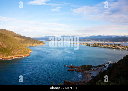 Knysna Heads. Looking from East head down Knysna Lagoon with Leisure Isle, Garden Route, South Africa Stock Photo