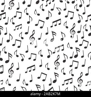 Musical notes, melodious signs and symbols seamless pattern. Black musical notes and treble clef on white background. For the design of fabric, prints Stock Vector