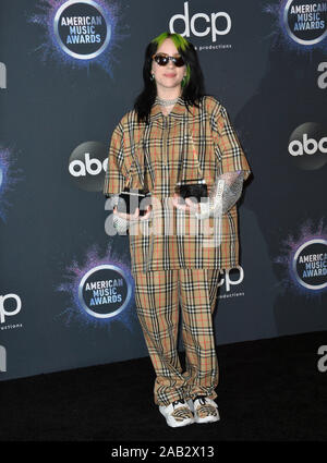 Los Angeles, USA. 24th Nov, 2019. Billie Eilish at the 2019 American Music Awards at the Microsoft Theatre LA Live. Picture Credit: Paul Smith/Alamy Live News Stock Photo