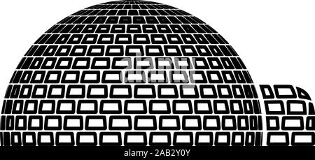 Igloo dwelling with icy cubes blocks Place when live inuits and eskimos Arctic home Dome shape icon outline black color vector illustration flat Stock Vector