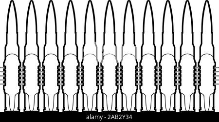 Bullets in row belt Machine gun cartridges Bandoleer War concept icon outline black color vector illustration flat style simple image Stock Vector