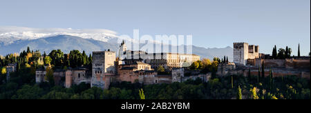 The Alhambra in Granada viewed at sunset from Mirador San Nicolas Stock Photo