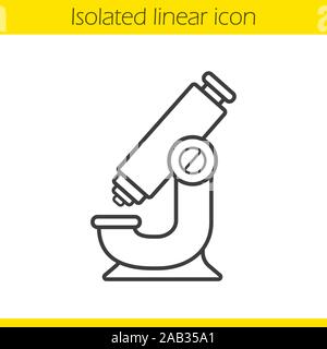 Microscope linear icon. Thin line illustration. Science research contour symbol. Vector isolated outline drawing Stock Vector
