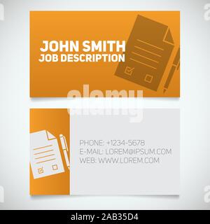 Business card print template with signed contract and pen logo. Easy edit. Manager. Lawyer. Negotiator. Advocate. Stationery design concept. Vector il Stock Vector