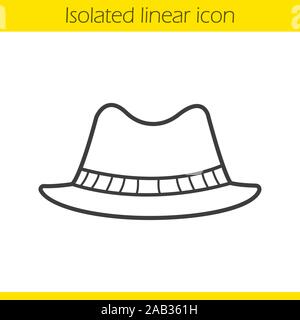 Men's hat linear icon. Homburg thin line illustration. Men's formal attire hat contour symbol. Vector isolated outline drawing Stock Vector