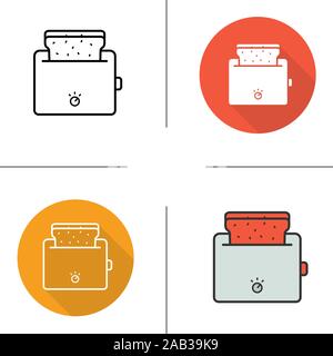 Toaster icon. Flat design, linear and color styles. Toasted bread. Isolated vector illustrations Stock Vector