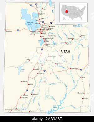 road map of the US American State of Utah Stock Vector