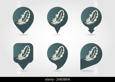 Feather pin map icon. Farm animal Map pointer. Map marker. Graph symbol for your web site design, logo, app, UI. Vector illustration Stock Vector