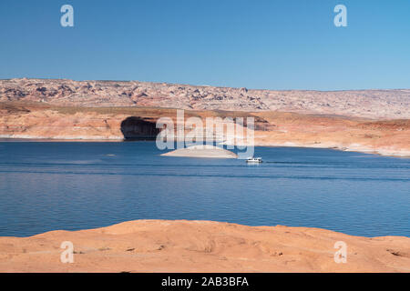 Boating on Lake Powell near Hite, Utah Stock Photo