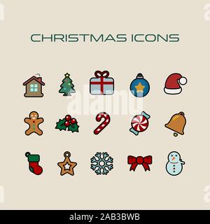 Christmas icon set simple flat style Christmas symbols. Stock Vector